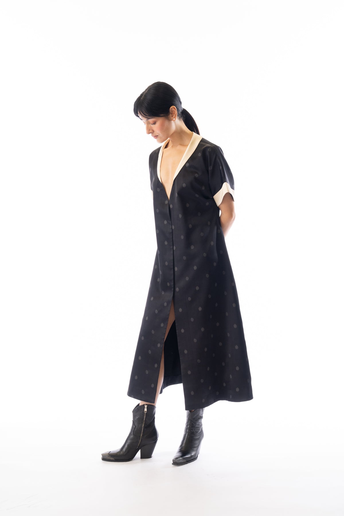 Charcoal collared rose printed shirt dress