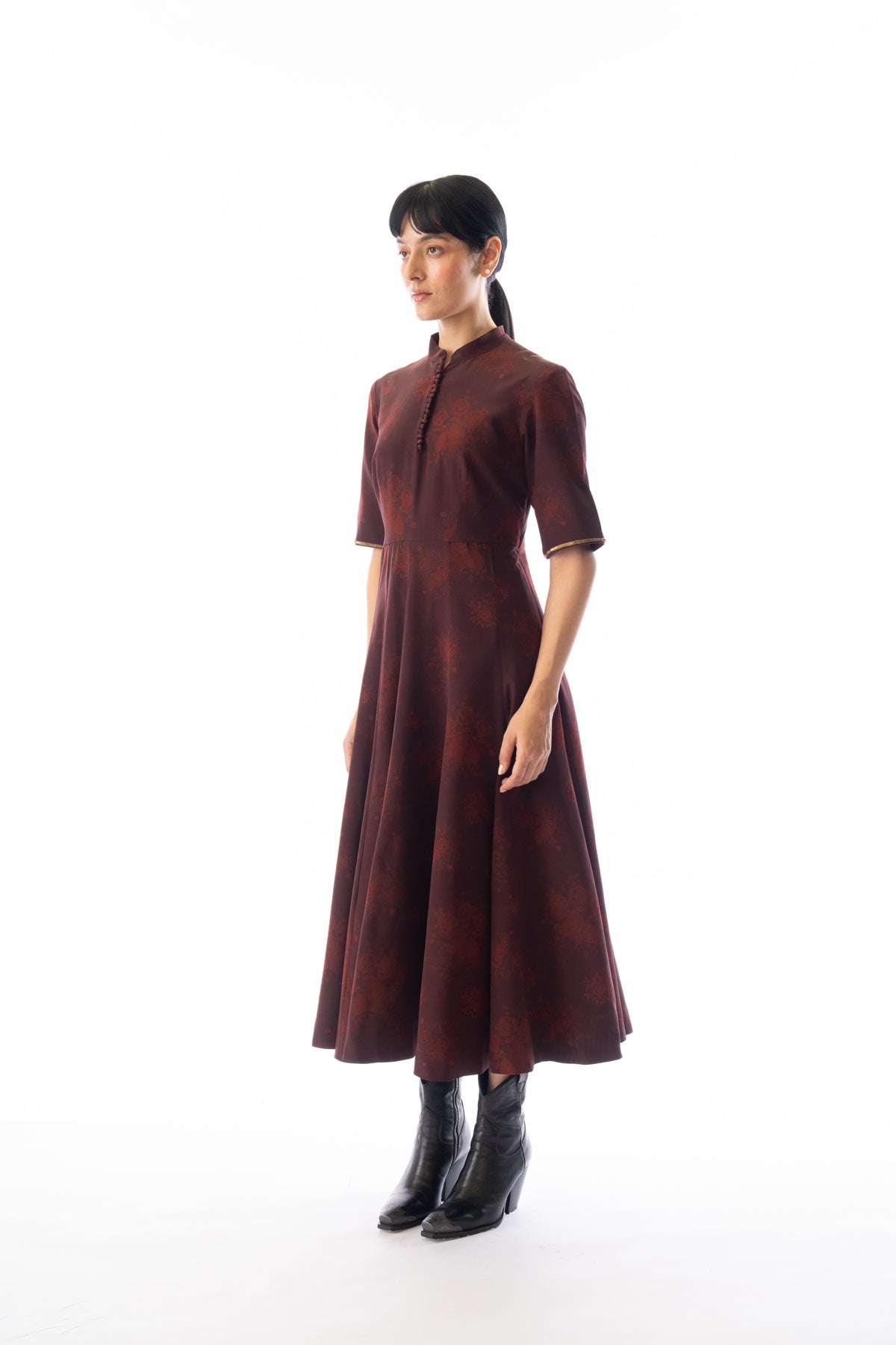 Garnet printed rose garden midi dress