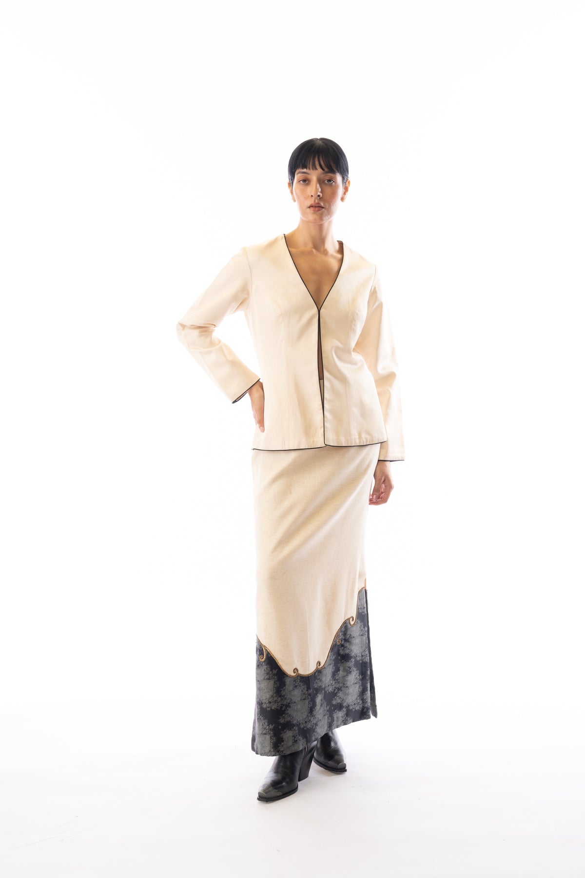 Ivory contrast button shirt