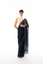 Black Chiffon Gold Trim Saree