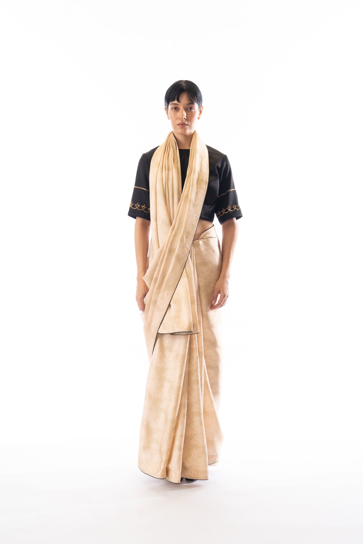 Ivory Printed Contrast Border Saree
