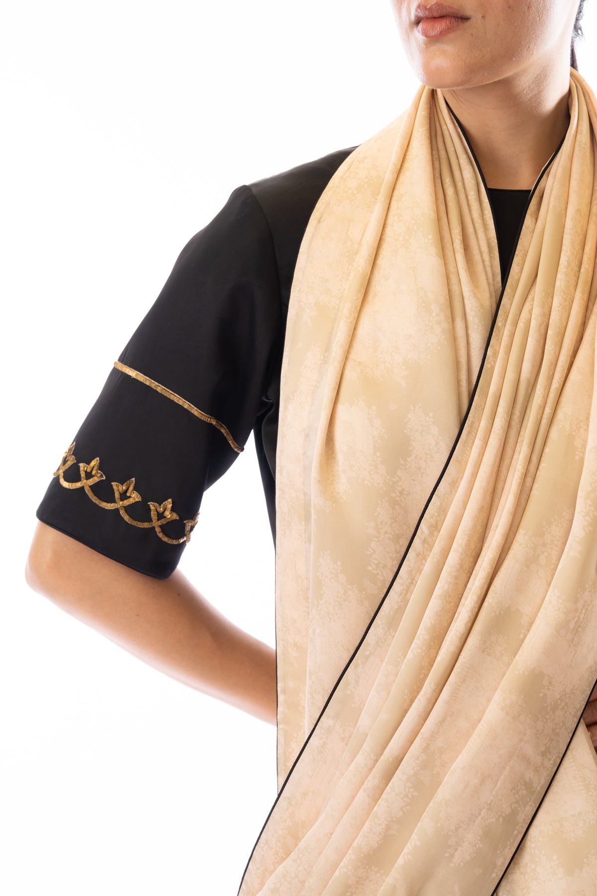 Ivory Printed Contrast Border Saree