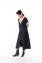 Charcoal collared rose printed shirt dress