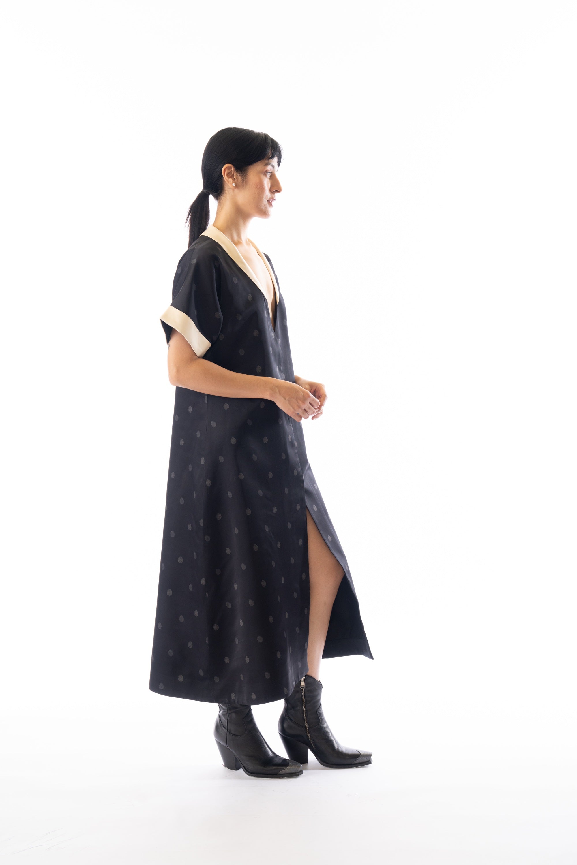Charcoal collared rose printed shirt dress