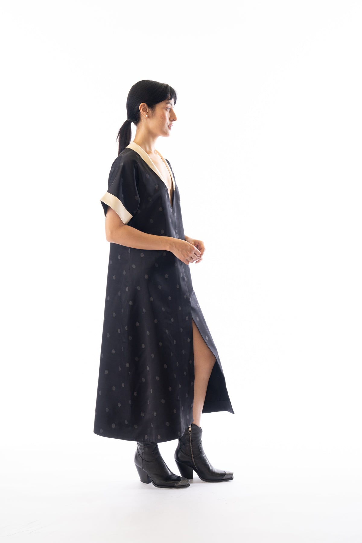Charcoal collared rose printed shirt dress