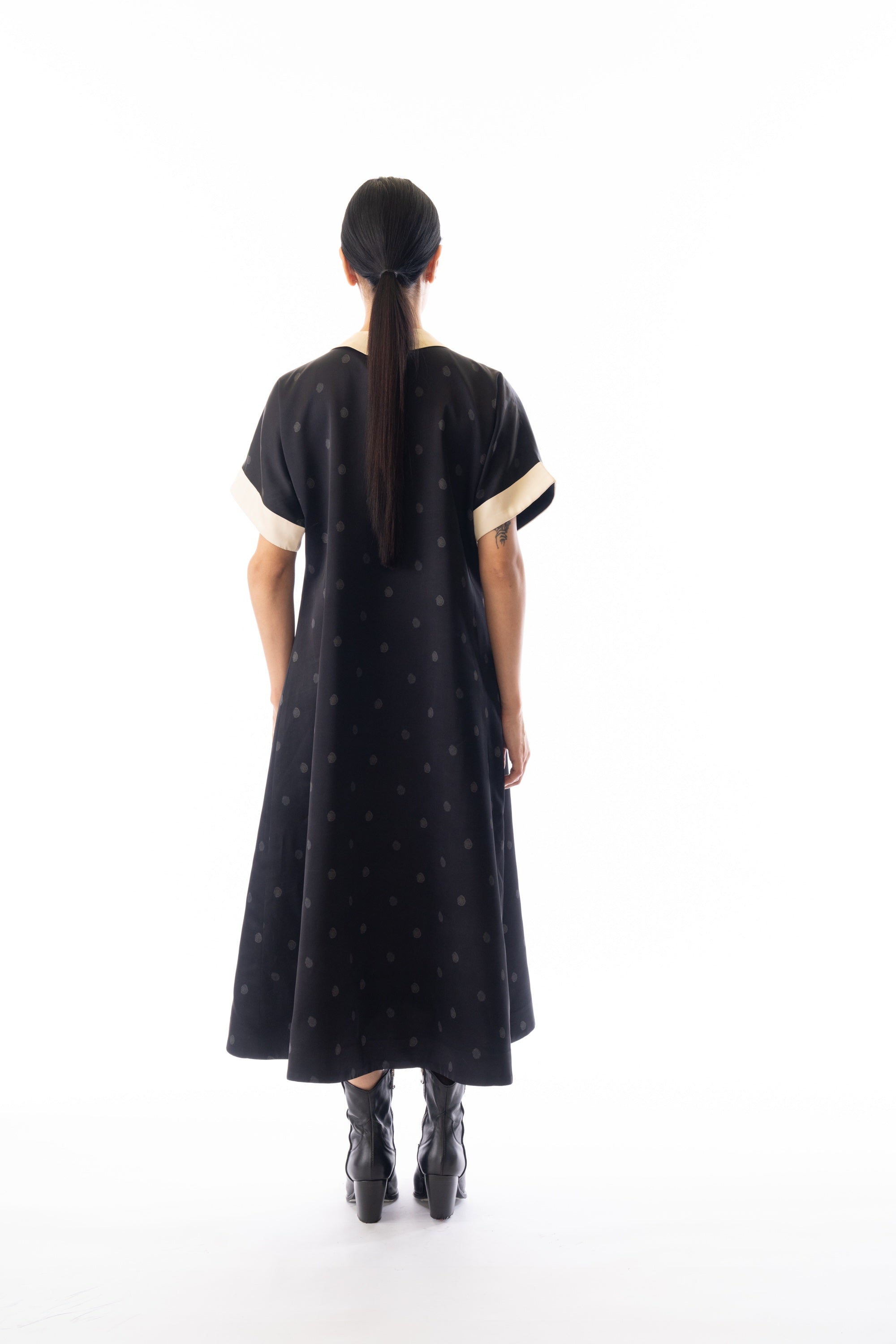 Charcoal collared rose printed shirt dress