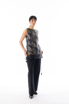 Charcoal printed antique embroidered shirt