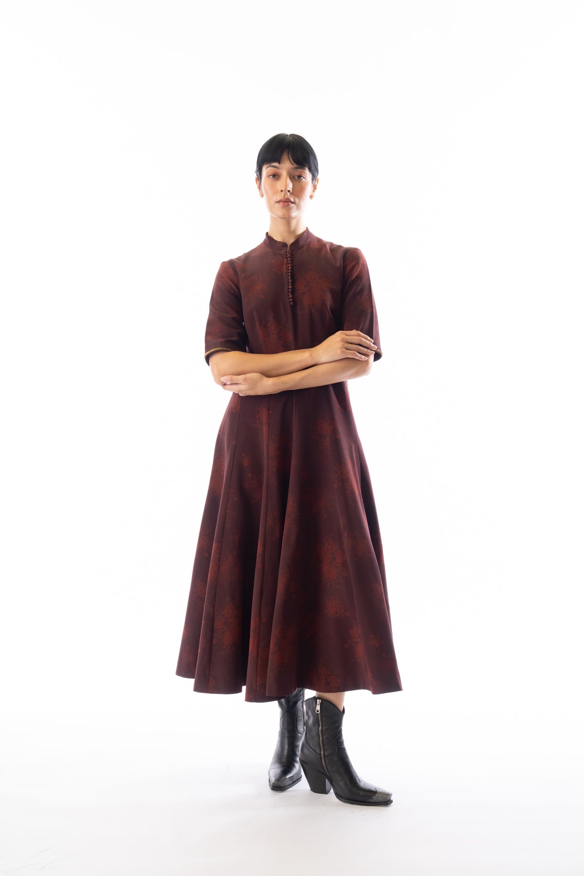Garnet printed rose garden midi dress
