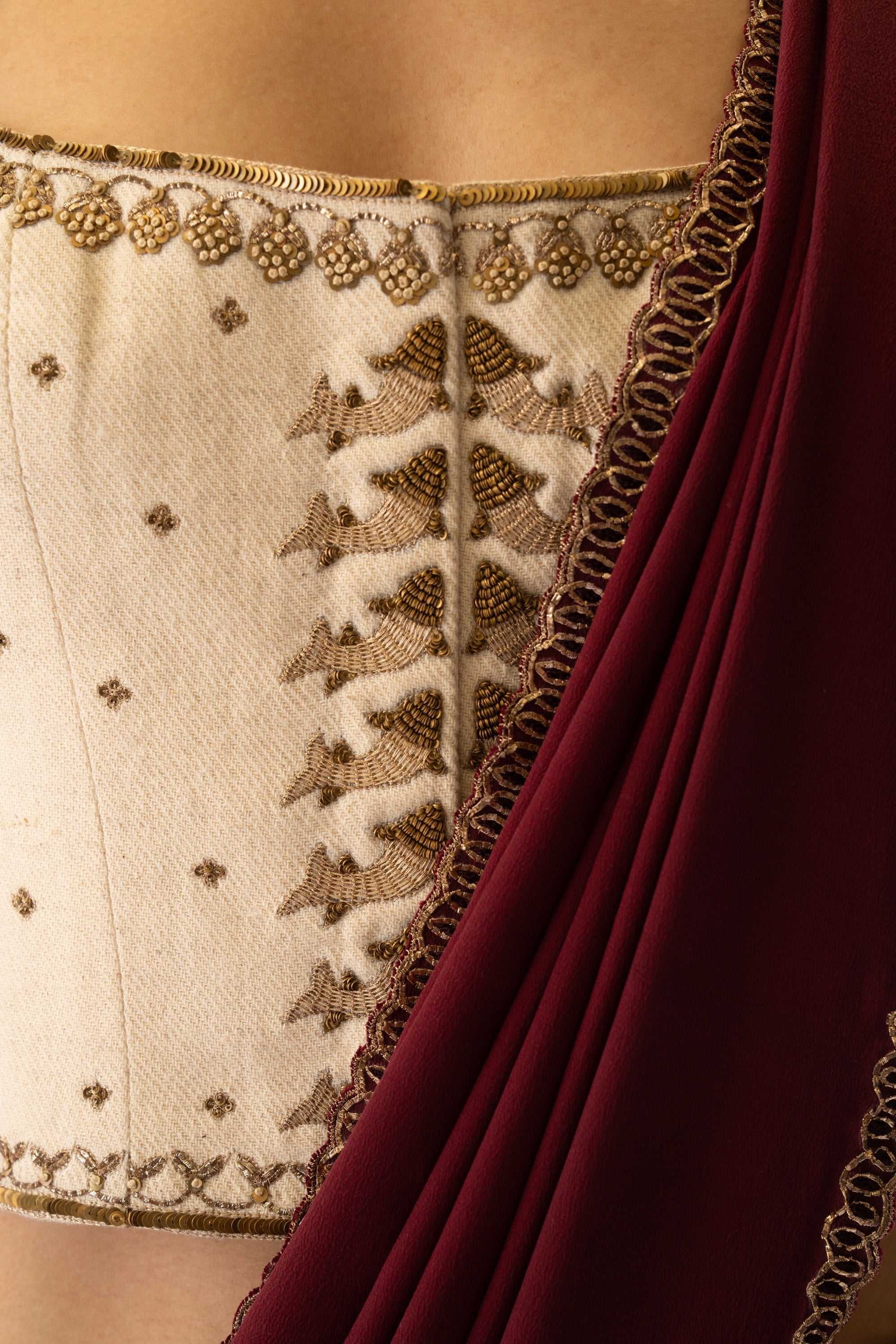 Ivory antique embroidered corset vest