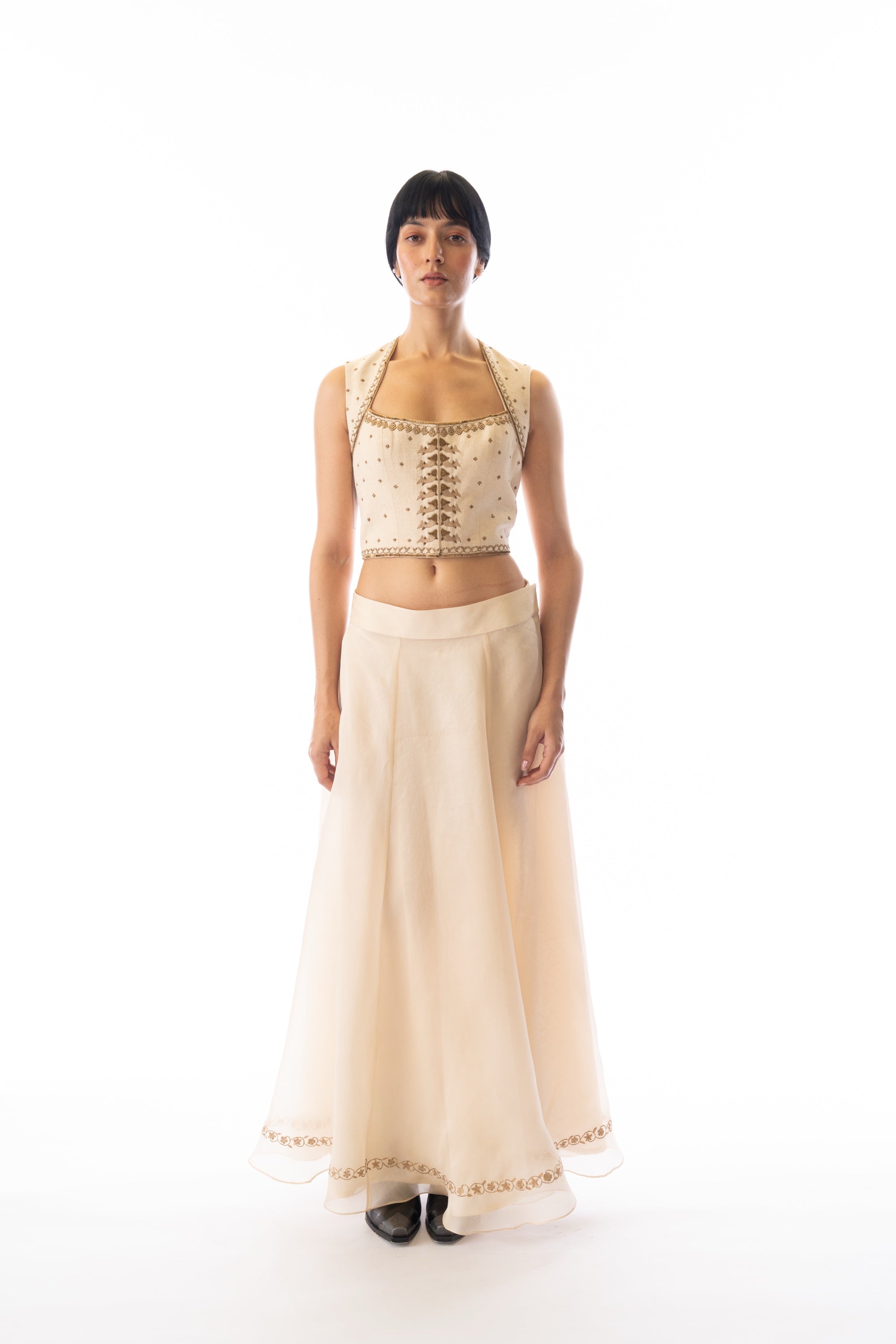 Ivory antique embroidered corset vest