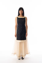 Ivory organza unstructured embroidered maxi skirt