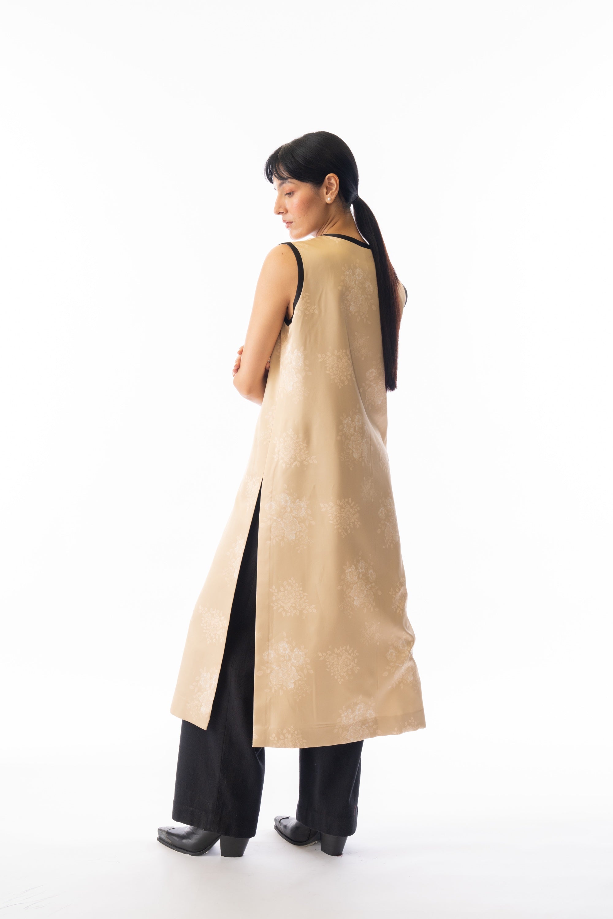 Ivory rose printed shirt-midi dress