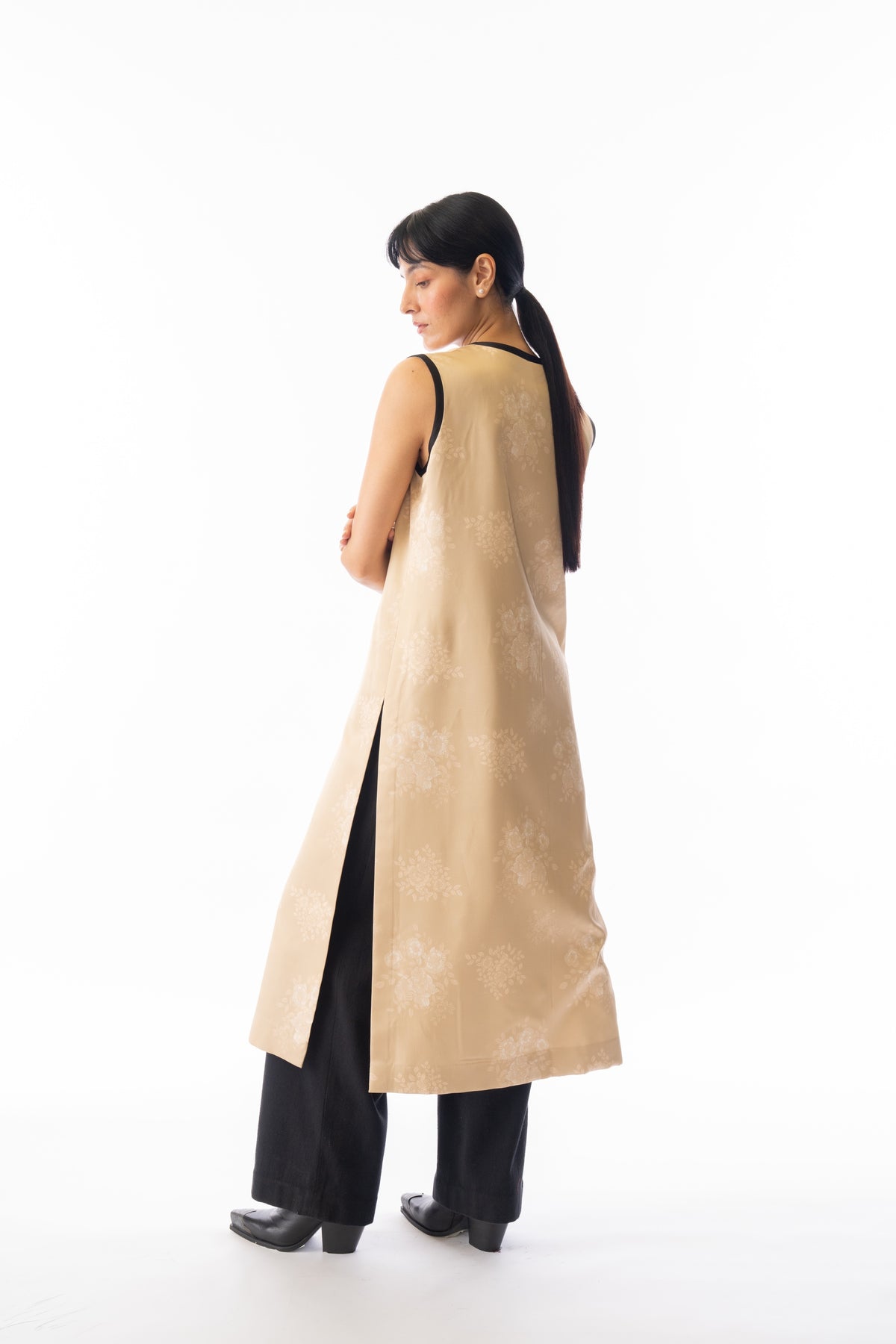 Ivory rose printed shirt-midi dress